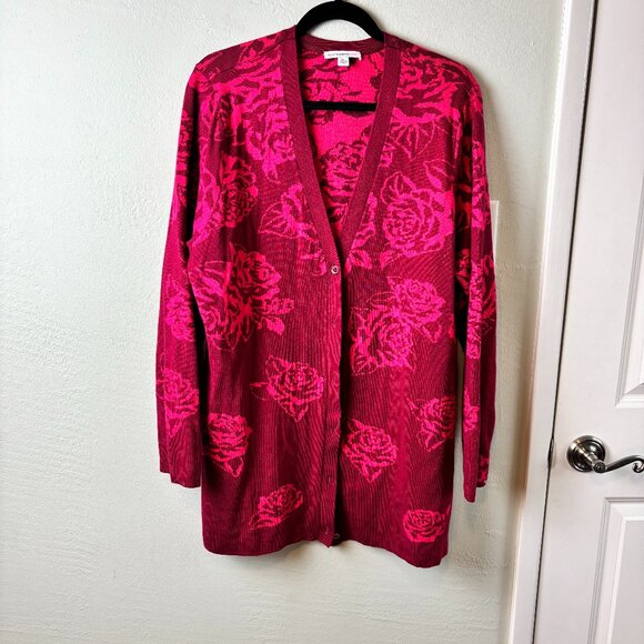 Isaac Mizrahi Live Rose Print Button Front Cardigan Sweater XL - Picture 1 of 6
